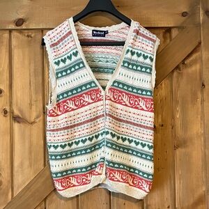 Cottagecore Vintage knit vest with needlepoint design